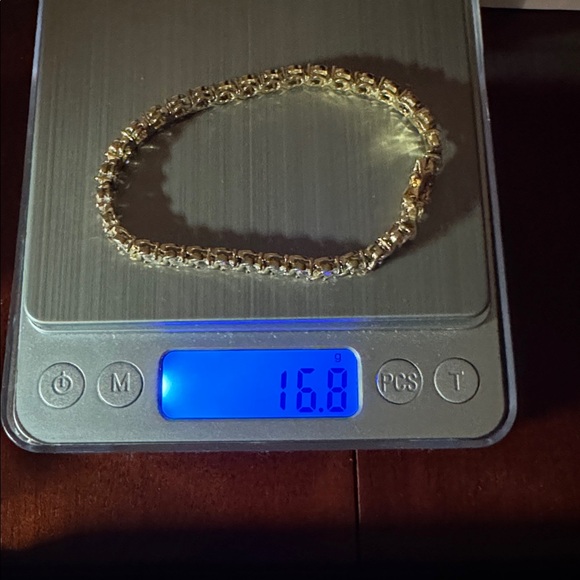 S Tennis CZ Gold over 925 Sterling Silver Bracelet - Picture 15 of 17